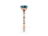 Rose gold Round Cut Blue Topaz Solitaire Ring with Pave Band and Four Prong Setting_26