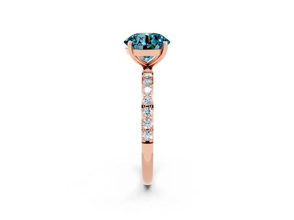 Rose gold Round Cut Blue Topaz Solitaire Ring with Round  Pavé Band and Prong Setting
