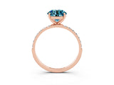 Rose gold Round Cut Blue Topaz Solitaire Ring with Pave Band and Four Prong Setting_27