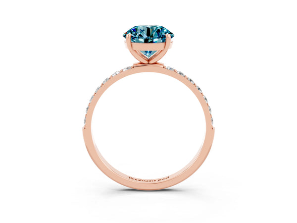 Rose gold Round Cut Blue Topaz Solitaire Ring with Round  Pavé Band and Prong Setting