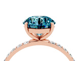 Rose gold Round Cut Blue Topaz Solitaire Ring with Pave Band and Four Prong Setting_28
