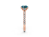 Rose gold Round Cut Blue Topaz Solitaire Ring with Round  Pavé Band and Four-Prong Setting_38