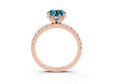 Rose gold Round Cut Blue Topaz Solitaire Ring with Round  Pavé Band and Four-Prong Setting_39