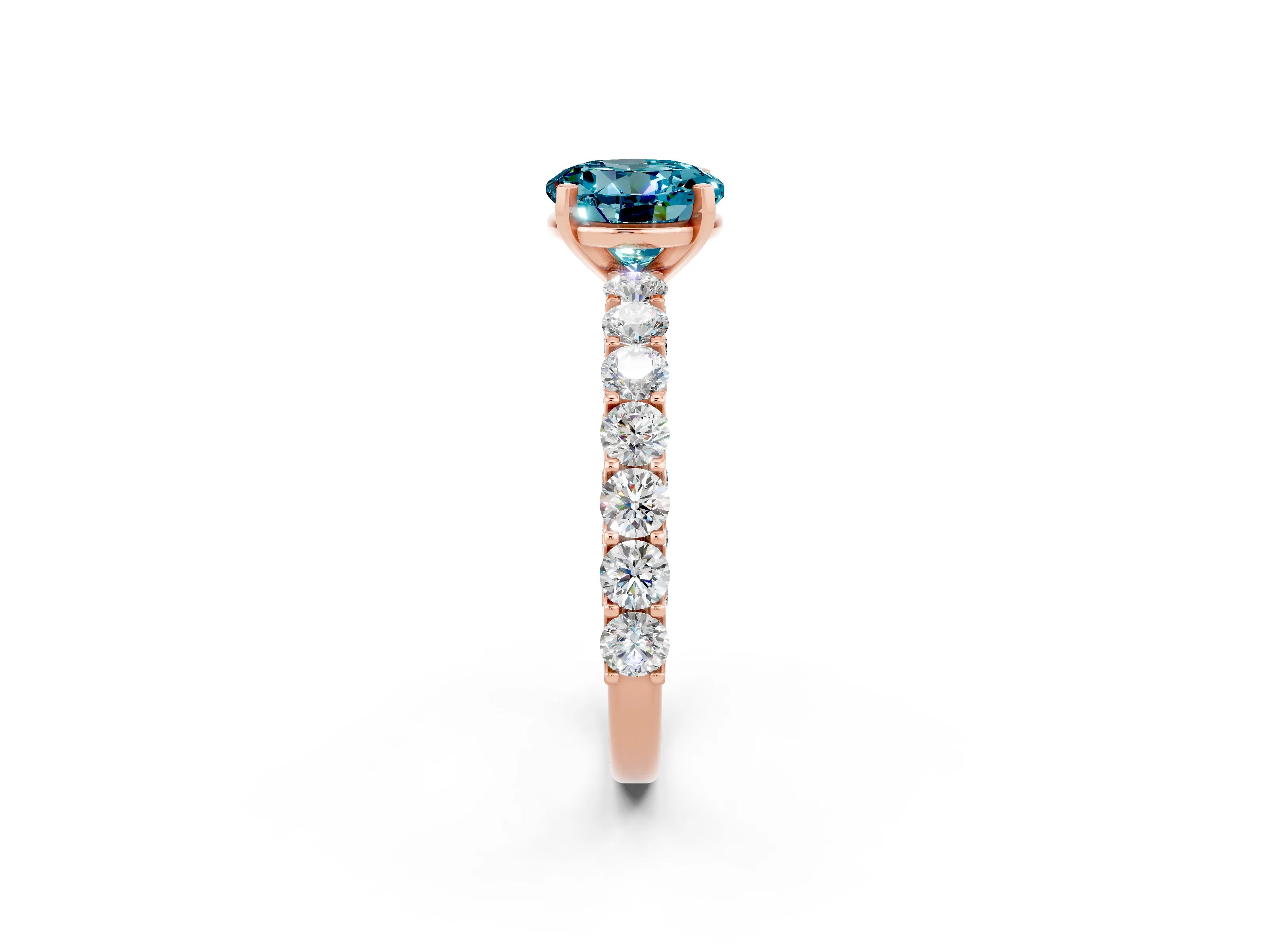 Rose gold Round Cut Blue Topaz Solitaire Ring with Shared Prong Pavé Band and Four-Prong Setting_2