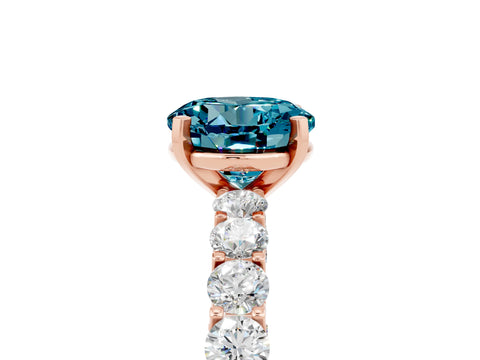 Rose gold Round Cut Blue Topaz Solitaire Ring with Shared Prong Pavé Band and Four-Prong Setting_5