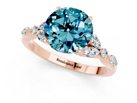 Rose gold Round Cut Blue Topaz Solitaire Ring with Side Stones and Four-Prong Setting_13
