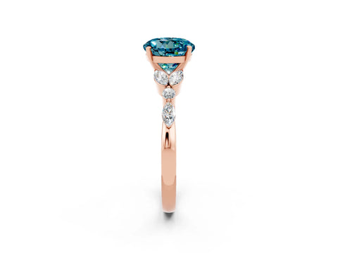 Rose gold Round Cut Blue Topaz Solitaire Ring with Side Stones and Four-Prong Setting_14