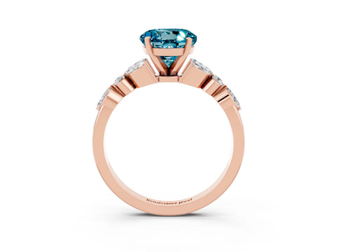 Rose gold Round Cut Blue Topaz Solitaire Ring with Side Stones and Four-Prong Setting_15