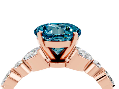 Rose gold Round Cut Blue Topaz Solitaire Ring with Side Stones and Four-Prong Setting_16