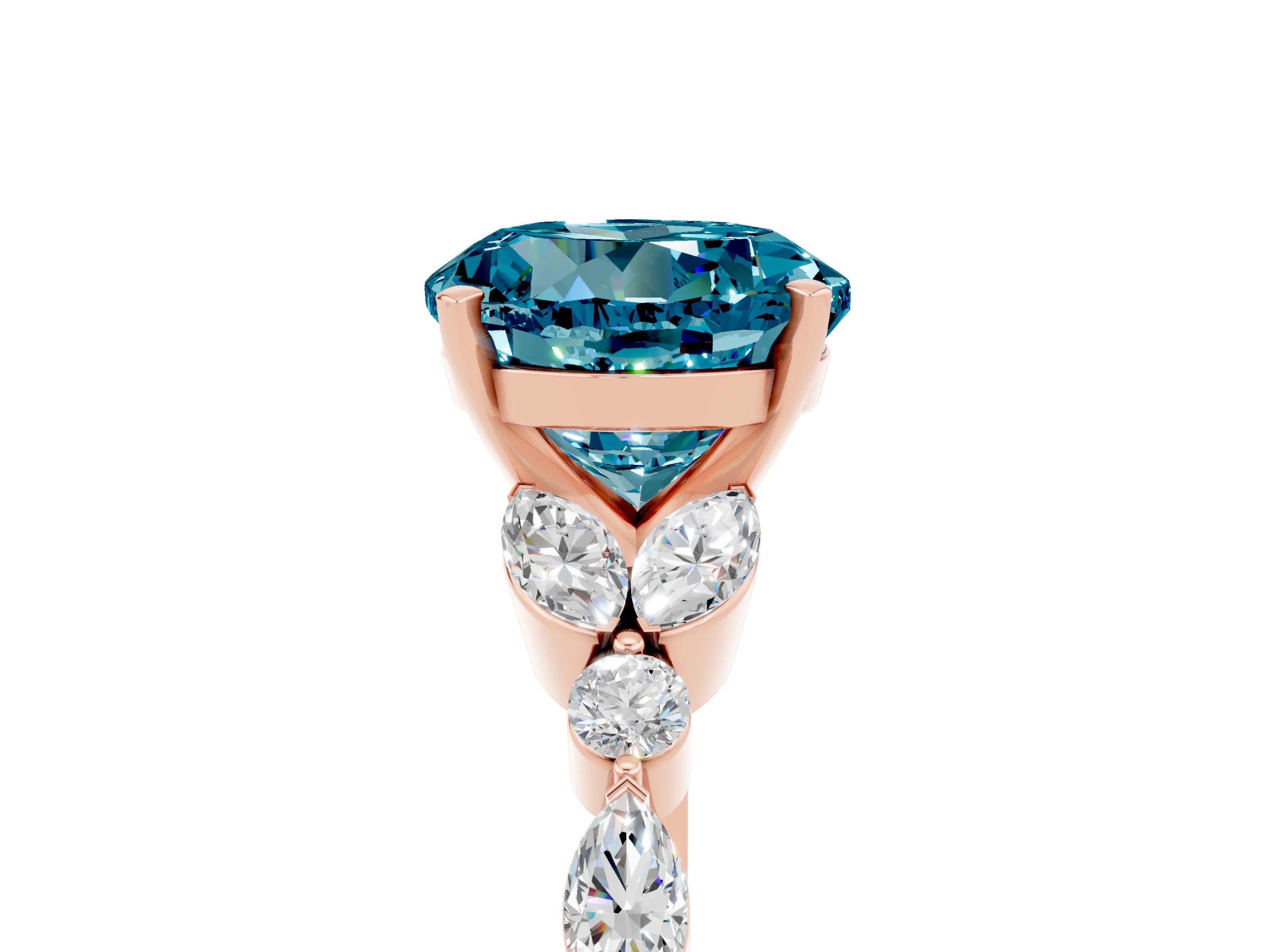 Rose gold Round Cut Blue Topaz Solitaire Ring with Side Stones and Four-Prong Setting_17