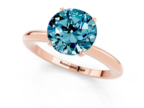 Rose gold Round Cut Blue Topaz Solitaire Ring with Six-Prong Setting and Classic Band_1