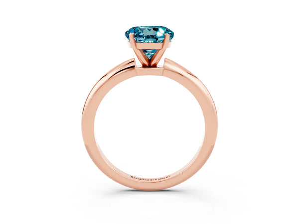 Rose gold Round Cut Blue Topaz Solitaire Ring with Six-Prong Setting and Classic Band