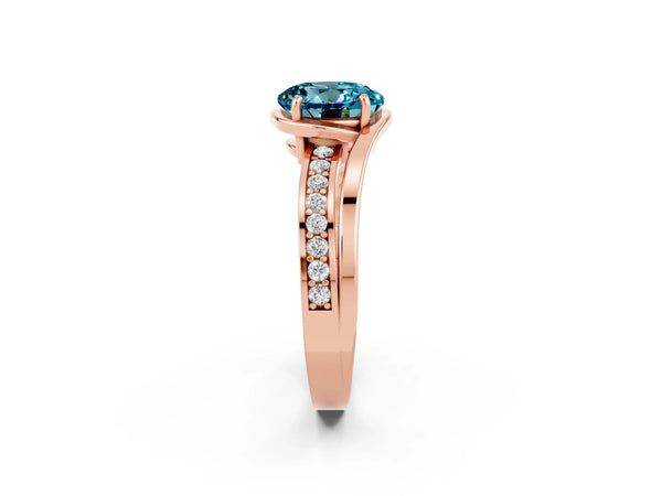 Rose gold Round Cut Blue Topaz Solitaire Ring with Split Shank and Prong Setting