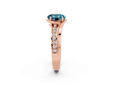 Rose gold Round Cut Blue Topaz Solitaire Ring with Split Shank and Prong Setting_2