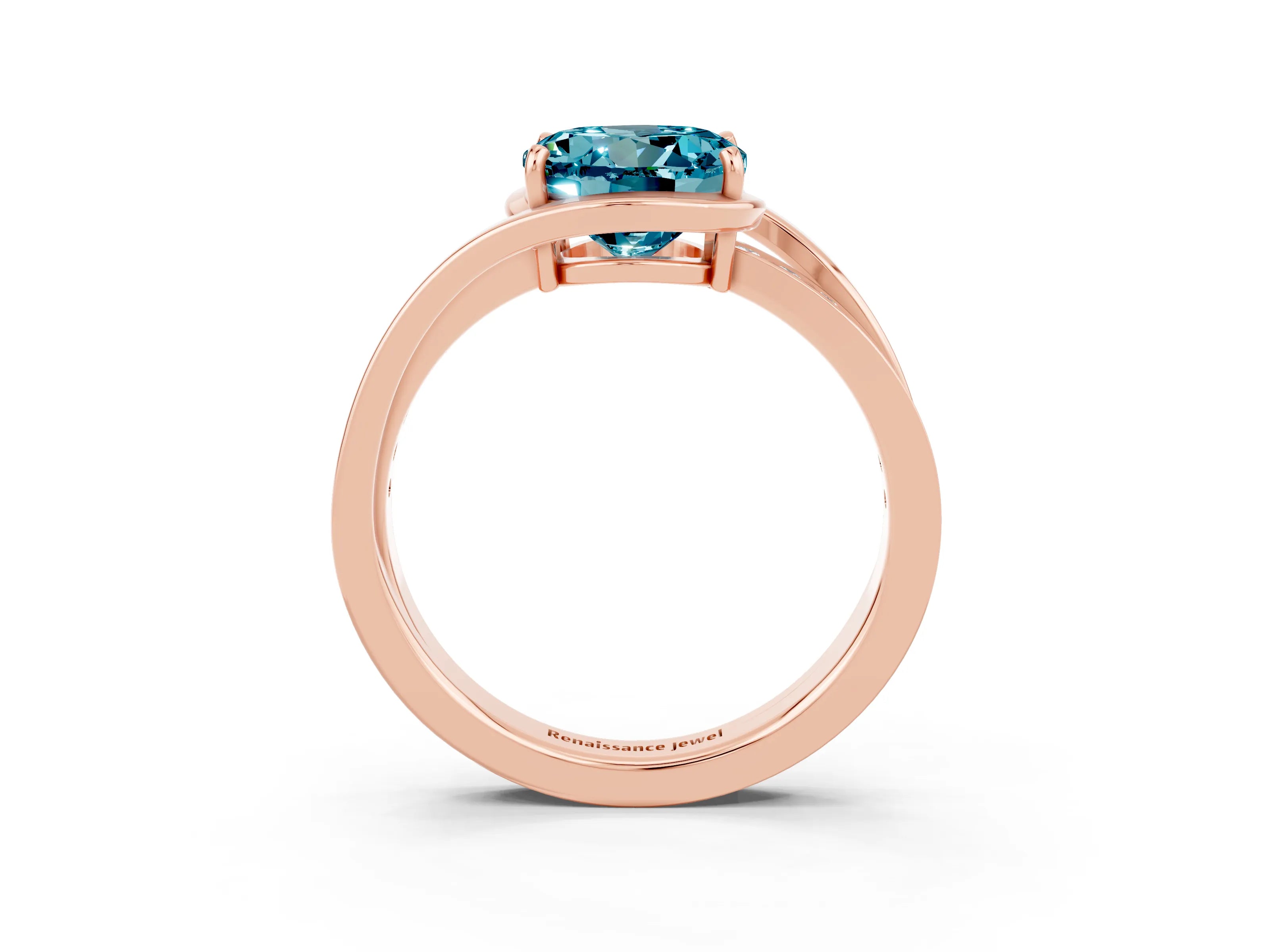 Rose gold Round Cut Blue Topaz Solitaire Ring with Split Shank and Prong Setting_3