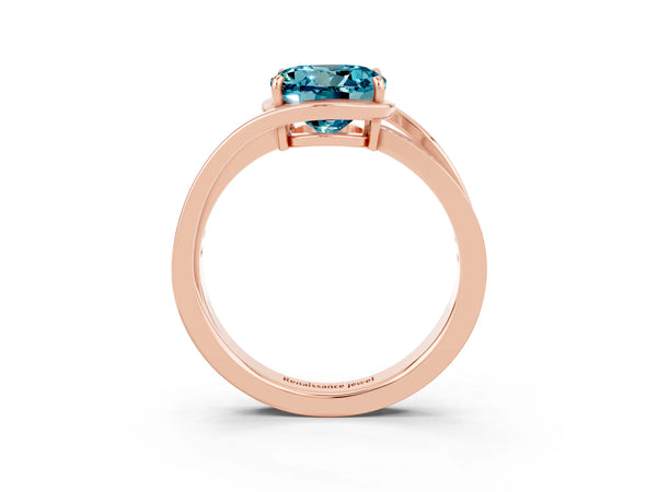 Rose gold Round Cut Blue Topaz Solitaire Ring with Split Shank and Prong Setting