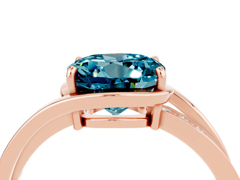 Rose gold Round Cut Blue Topaz Solitaire Ring with Split Shank and Prong Setting_4