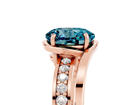 Rose gold Round Cut Blue Topaz Solitaire Ring with Split Shank and Prong Setting_5