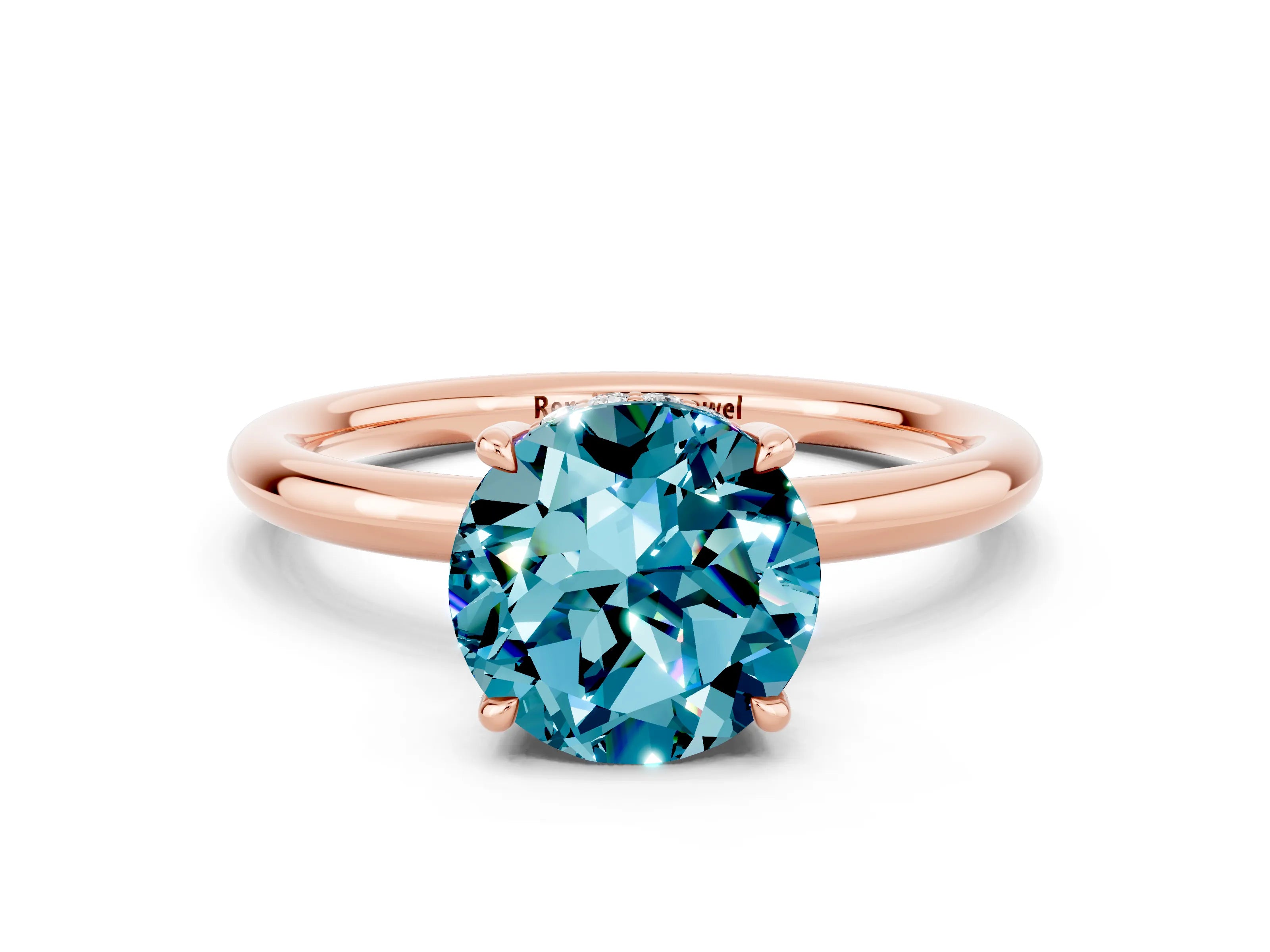 Rose gold Round Cut Blue Topaz Solitaire Ring with Thin Band and Four-Prong Setting_12