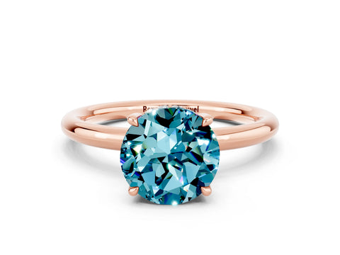Rose gold Round Cut Blue Topaz Solitaire Ring with Thin Band and Four-Prong Setting_12