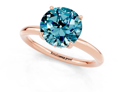 Rose gold Round Cut Blue Topaz Solitaire Ring with Thin Band and Four-Prong Setting_13