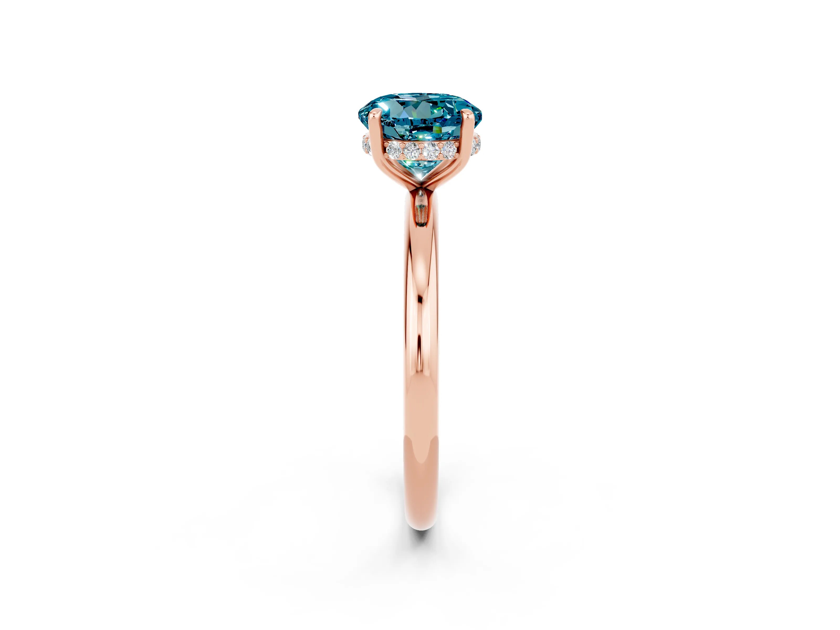 Rose gold Round Cut Blue Topaz Solitaire Ring with Thin Band and Four-Prong Setting_14