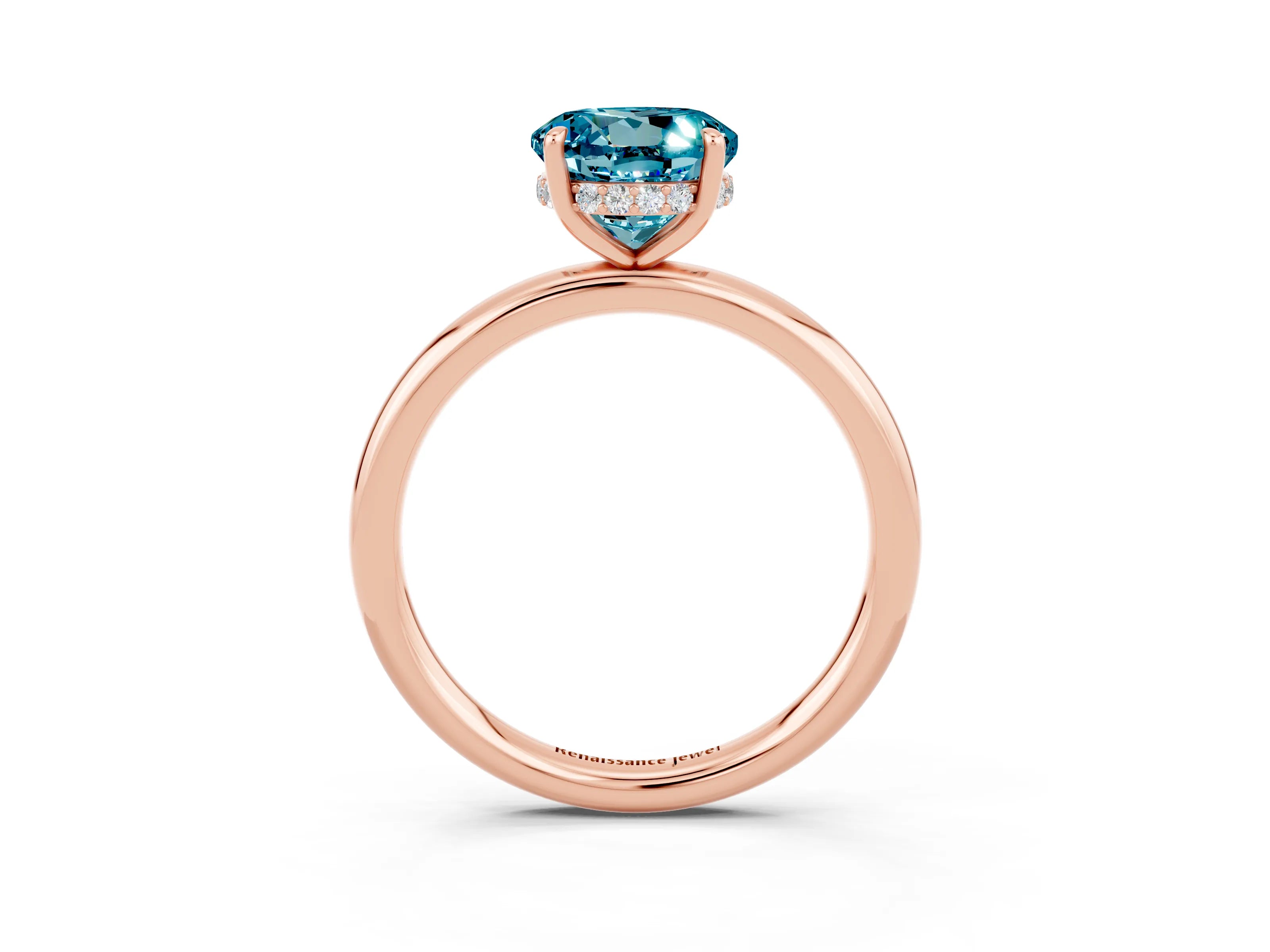 Rose gold Round Cut Blue Topaz Solitaire Ring with Thin Band and Four-Prong Setting_15