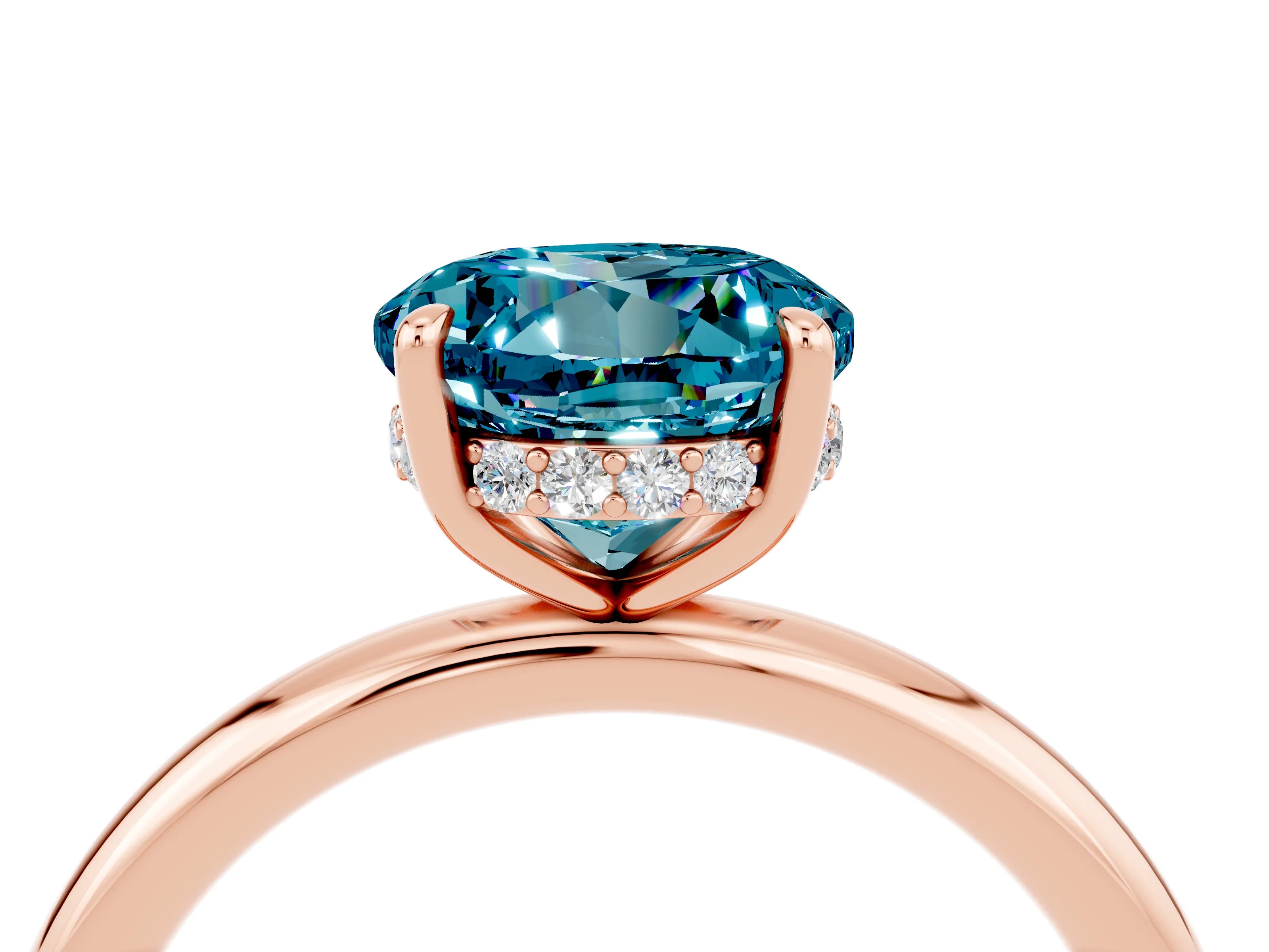 Rose gold Round Cut Blue Topaz Solitaire Ring with Thin Band and Four-Prong Setting_16
