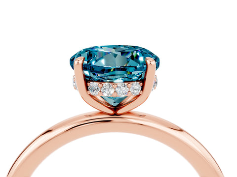 Rose gold Round Cut Blue Topaz Solitaire Ring with Thin Band and Four-Prong Setting_16