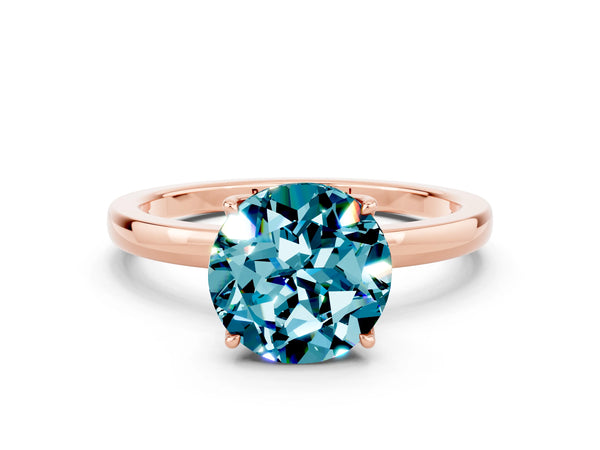 Rose gold Round Cut Blue Topaz Solitaire Ring with Thin Band and Prong Setting