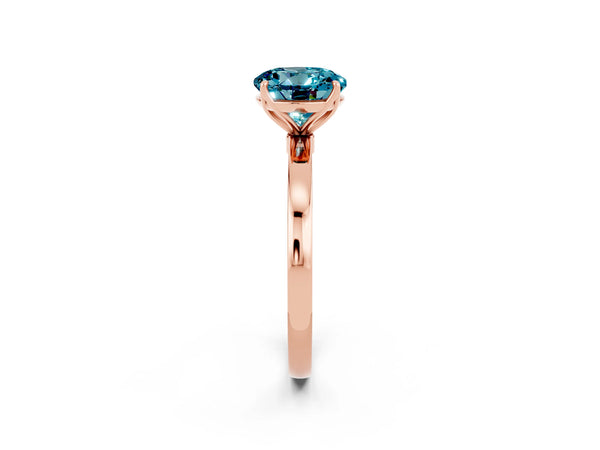 Rose gold Round Cut Blue Topaz Solitaire Ring with Thin Band and Prong Setting
