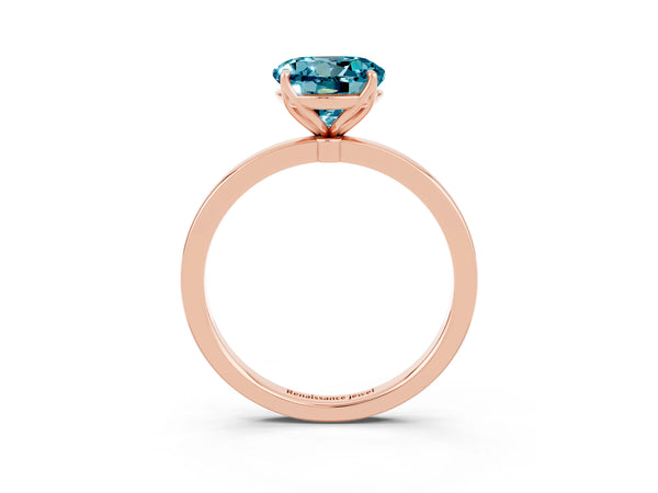 Rose gold Round Cut Blue Topaz Solitaire Ring with Thin Band and Prong Setting
