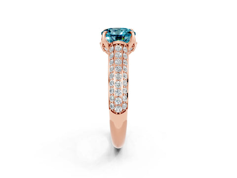 Rose gold Round Cut Blue Topaz Solitaire Ring with Three-Row Pavé Band and Four-Prong Setting_14