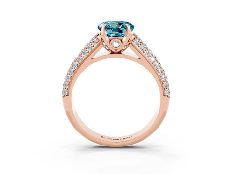 Rose gold Round Cut Blue Topaz Solitaire Ring with Three-Row Pavé Band and Four-Prong Setting_15