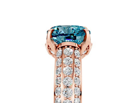 Rose gold Round Cut Blue Topaz Solitaire Ring with Three-Row Pavé Band and Four-Prong Setting_17