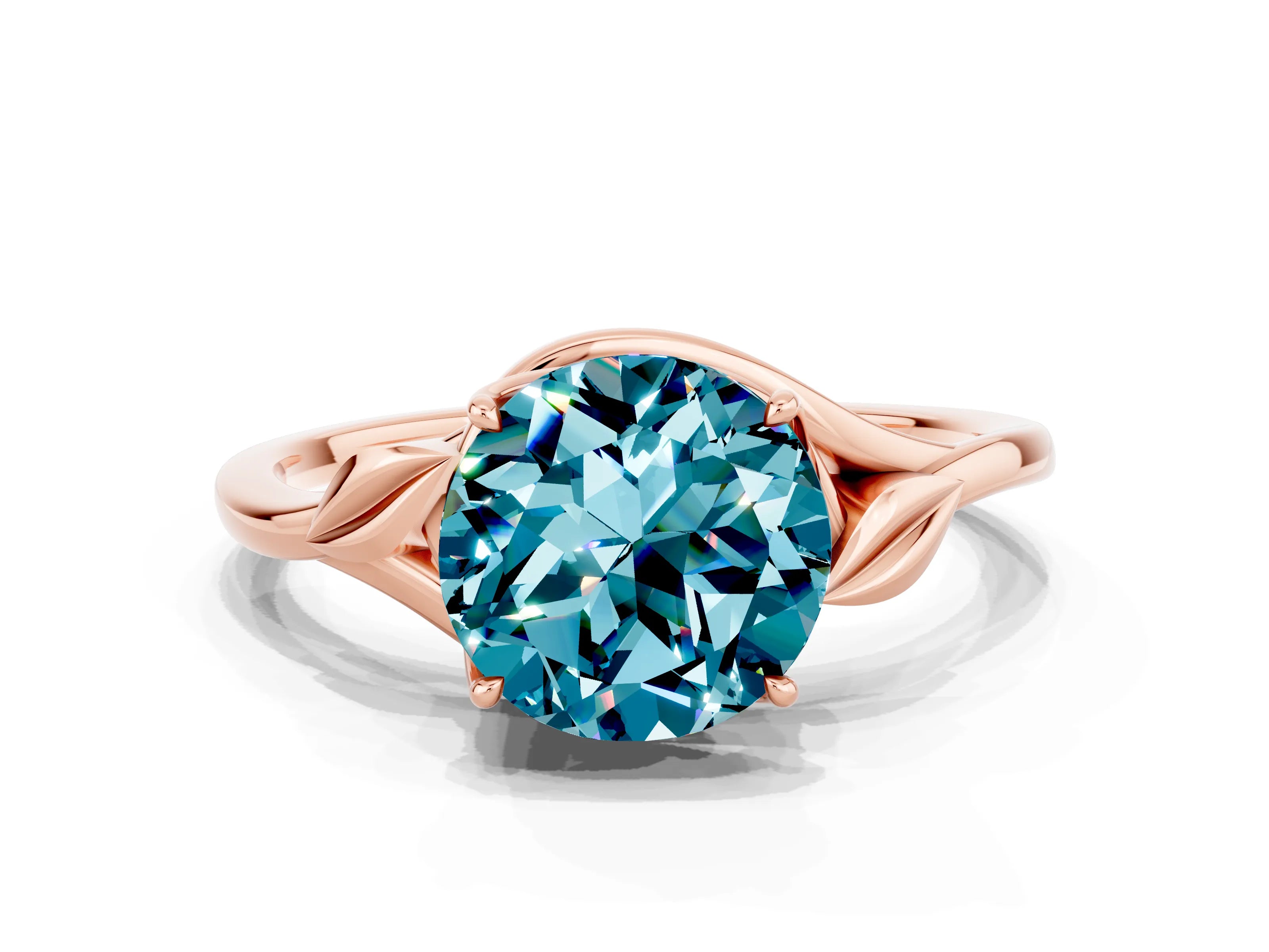 Rose gold Round Cut Blue Topaz Solitaire Ring with Twist Band and Four-Prong Setting_24