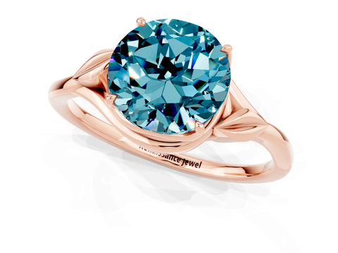 Rose gold Round Cut Blue Topaz Solitaire Ring with Twist Band and Four-Prong Setting_25