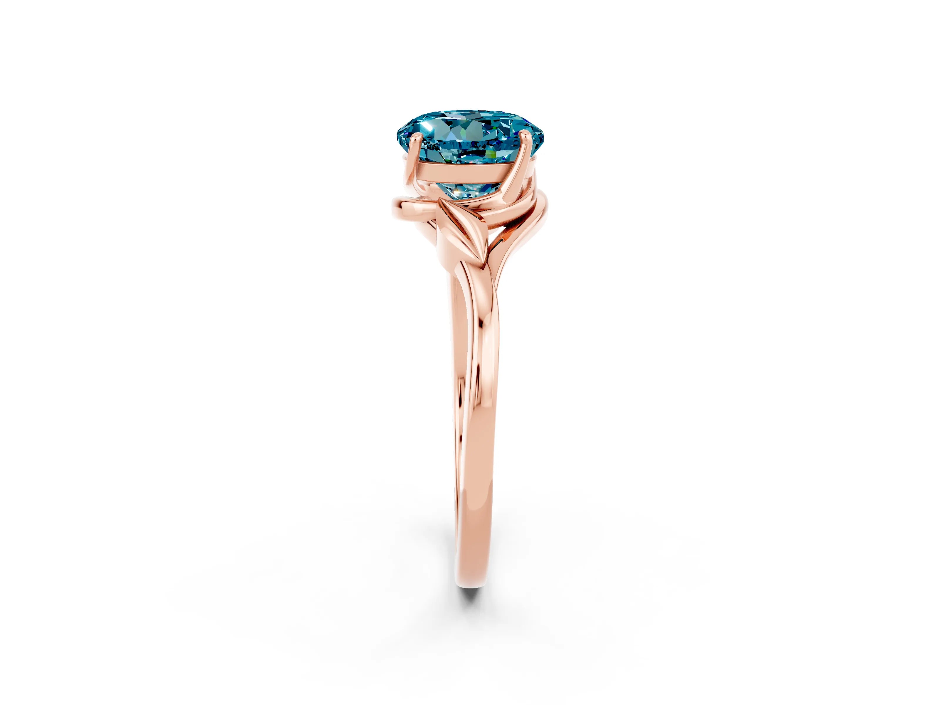 Rose gold Round Cut Blue Topaz Solitaire Ring with Twist Band and Four-Prong Setting_26