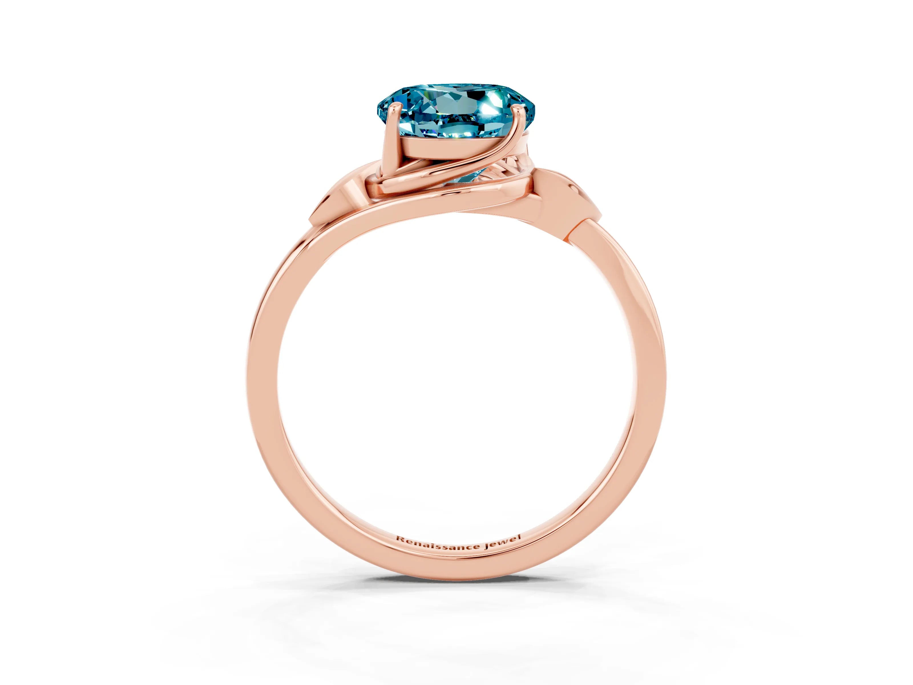 Rose gold Round Cut Blue Topaz Solitaire Ring with Twist Band and Four-Prong Setting_27