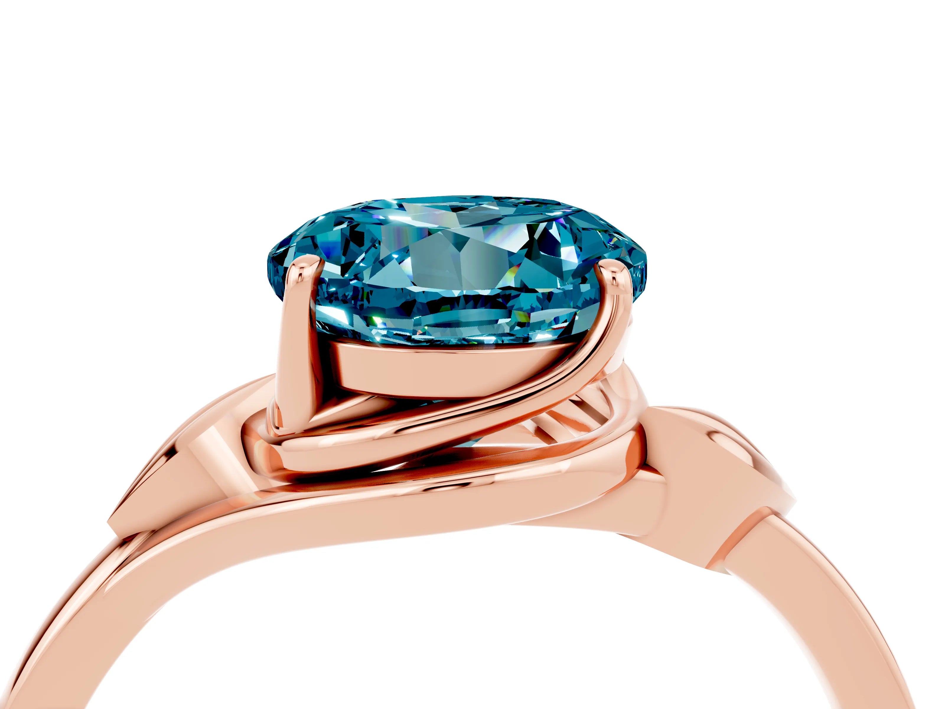 Rose gold Round Cut Blue Topaz Solitaire Ring with Twist Band and Four-Prong Setting_28