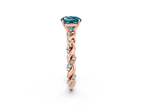 Rose gold Round Cut Blue Topaz Solitaire Ring with Twisted Band and Pavé Accents_2