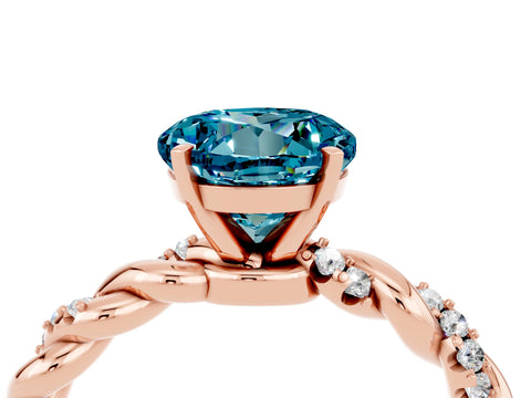 Rose gold Round Cut Blue Topaz Solitaire Ring with Twisted Band and Pavé Accents_4