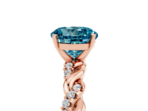 Rose gold Round Cut Blue Topaz Solitaire Ring with Twisted Band and Pavé Accents_5