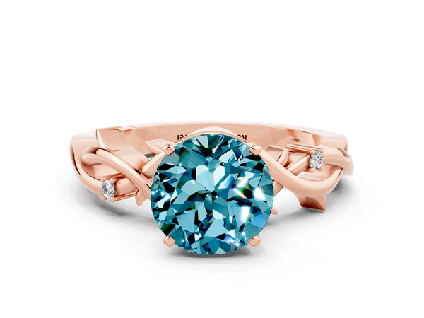 Rose gold Round Cut Blue Topaz Solitaire Ring with Twisted Band and Prong Setting