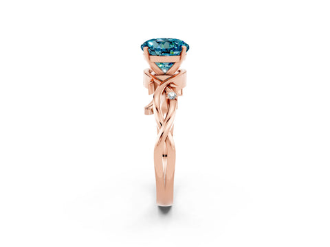 Rose gold Round Cut Blue Topaz Solitaire Ring with Twisted Band and Prong Setting_2