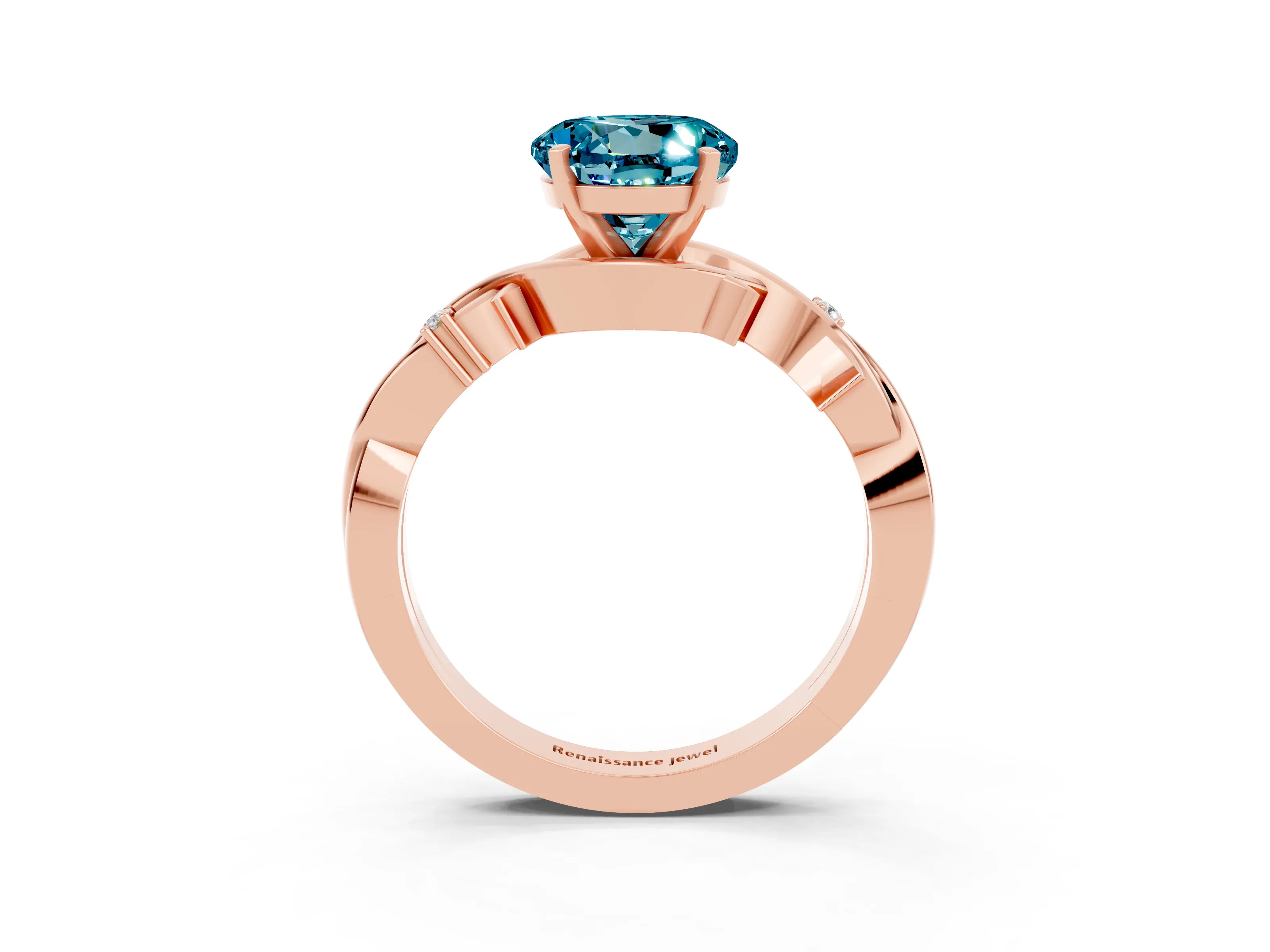 Rose gold Round Cut Blue Topaz Solitaire Ring with Twisted Band and Prong Setting_3