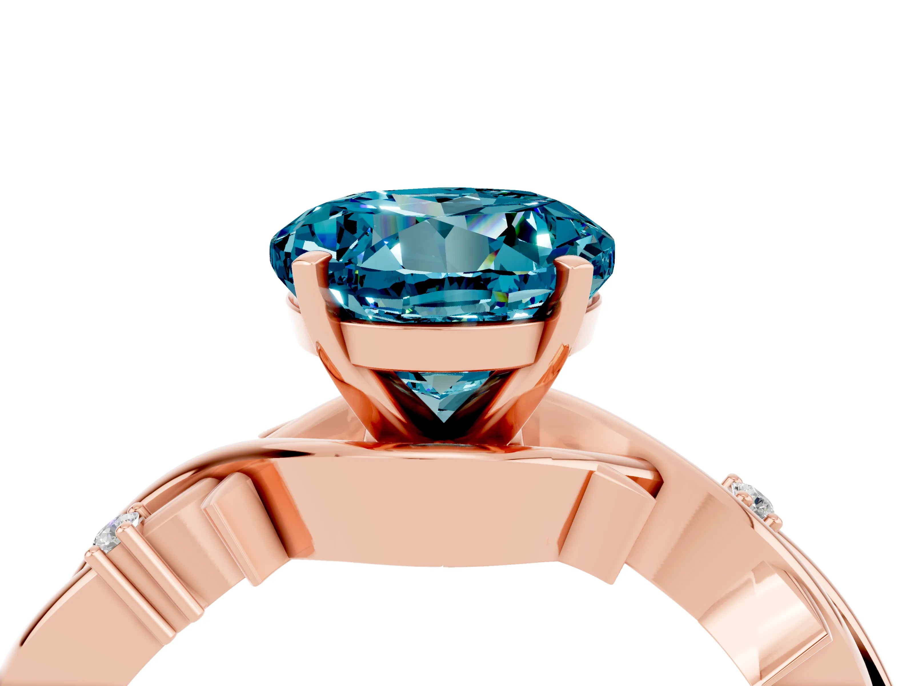 Rose gold Round Cut Blue Topaz Solitaire Ring with Twisted Band and Prong Setting_4