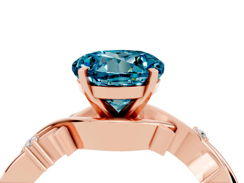 Rose gold Round Cut Blue Topaz Solitaire Ring with Twisted Band and Prong Setting_4