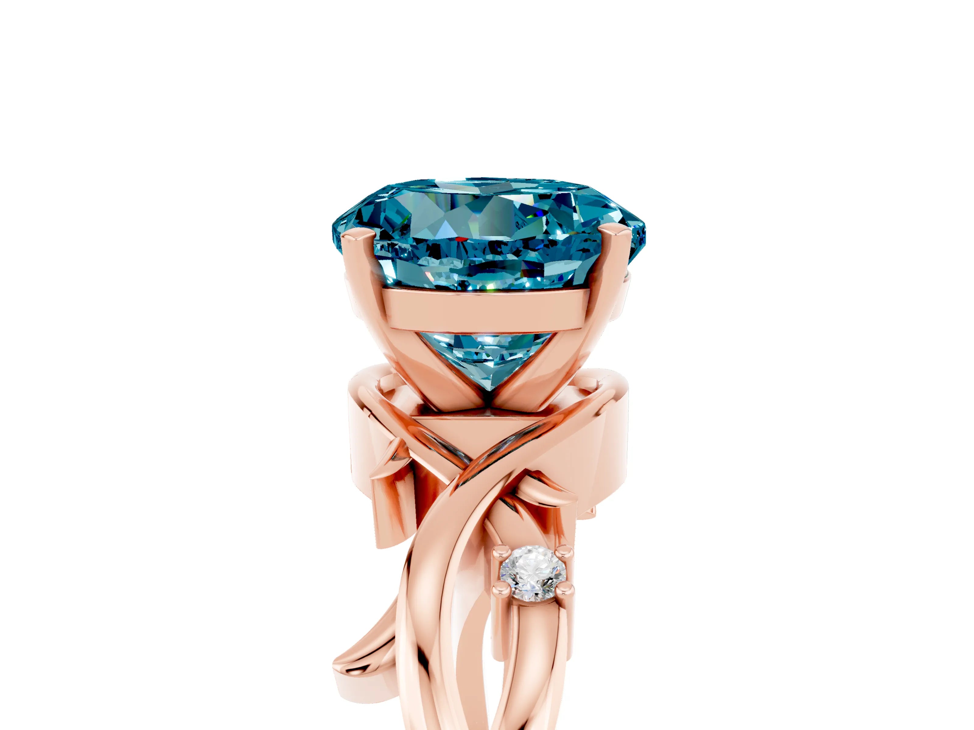 Rose gold Round Cut Blue Topaz Solitaire Ring with Twisted Band and Prong Setting_5