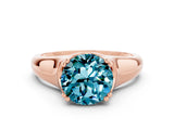 Rose gold Round Cut Blue Topaz Solitaire Ring with Wide Band and Prong Setting